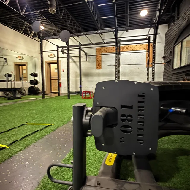 Close-up of the functional training rig on turf