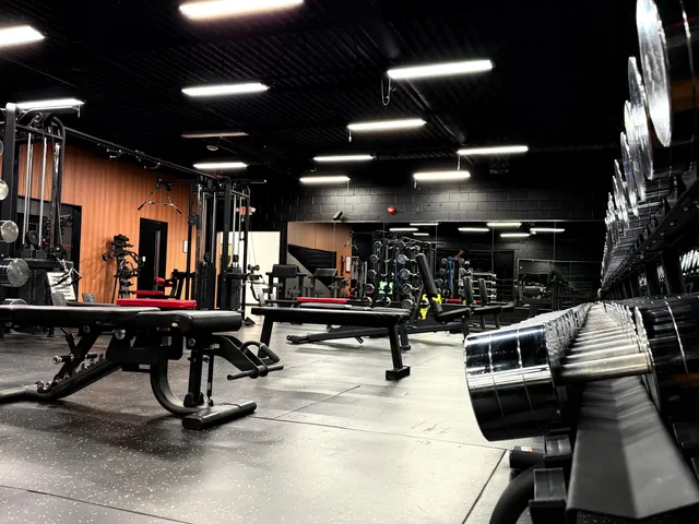 Bench and rack area on the main gym floor