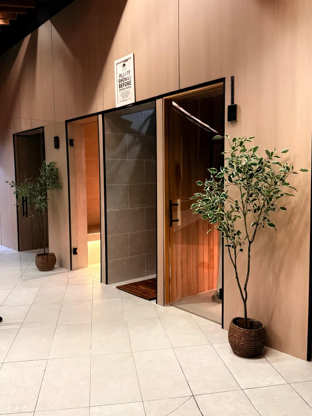 Sauna doors along the wellness corridor