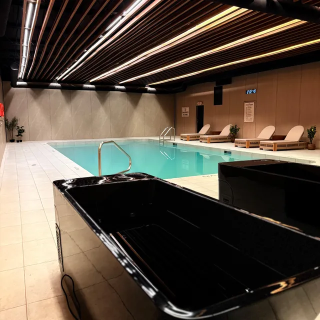 Close-up of the black plunge tub