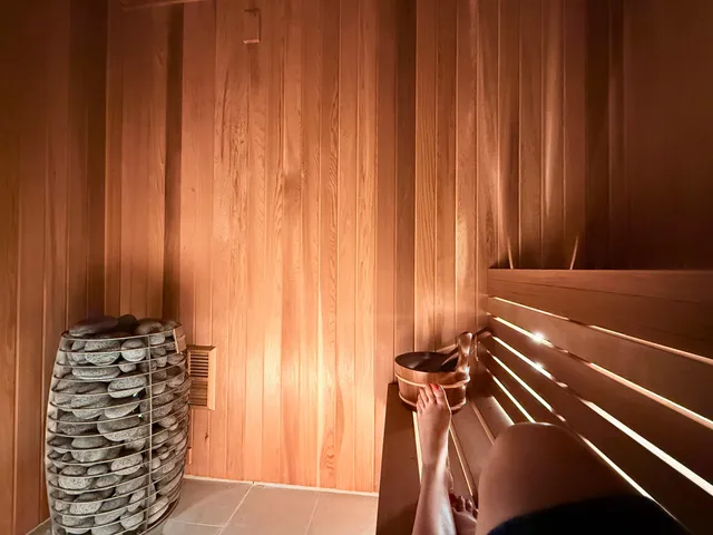 Heated stones in the sauna heater